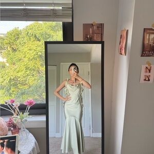 Elegant Green Satin Dress